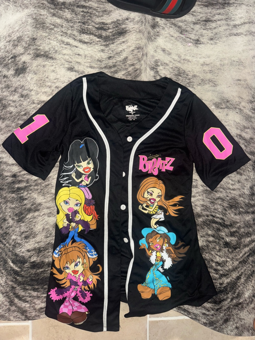 Bratz Girls Black Graphic Button-Up Jersey sz M